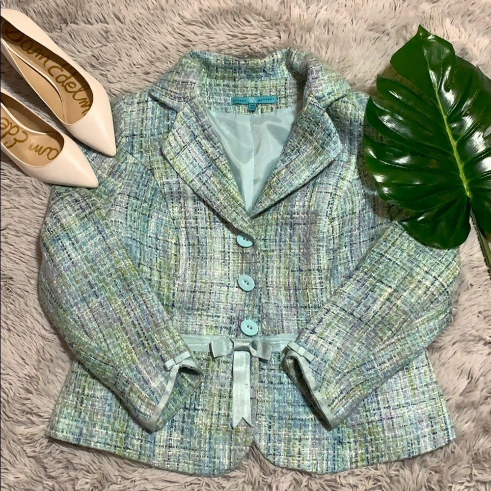 Sharon Anthony vintage teal tweed blazer size 14w